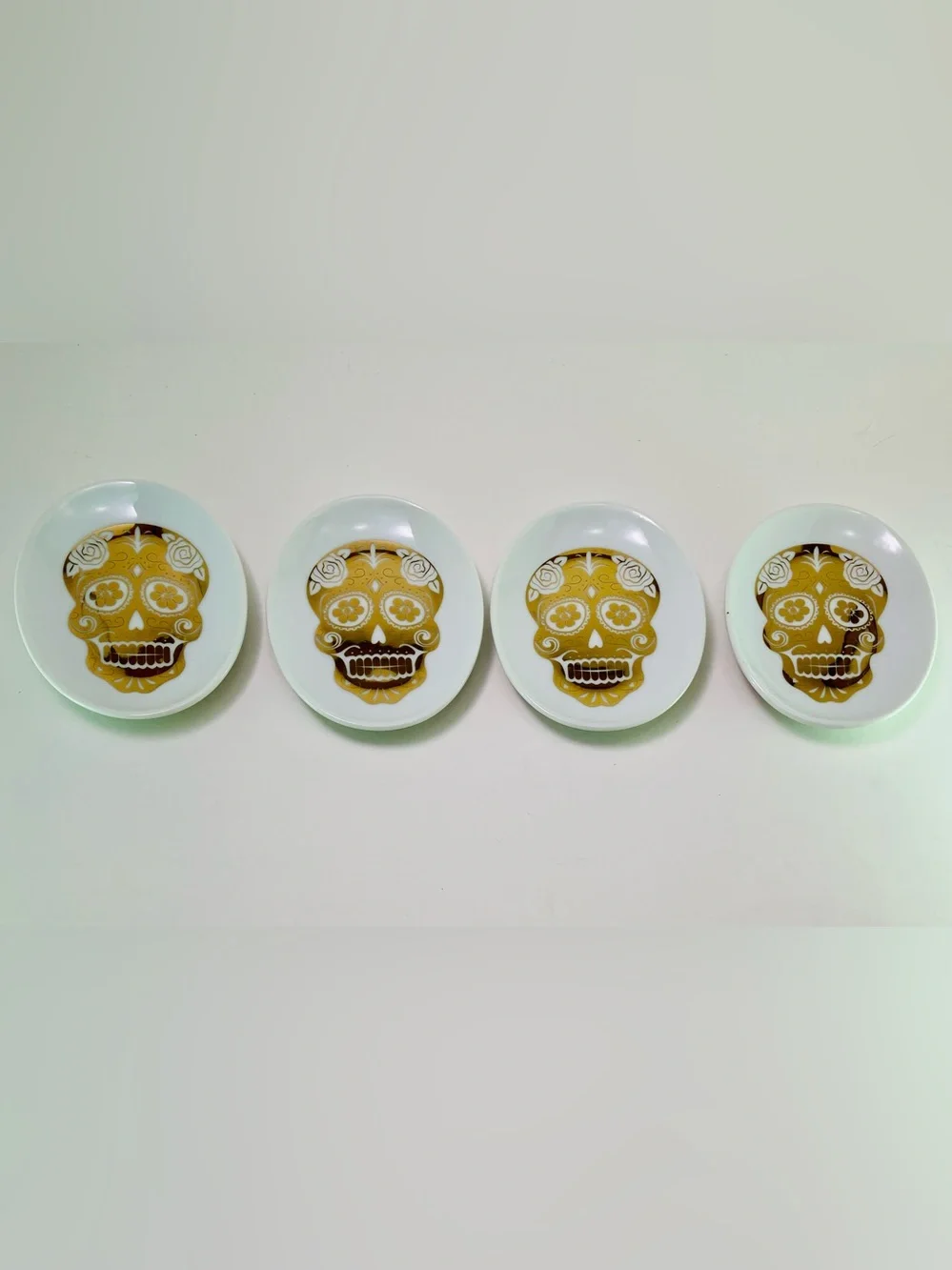 Set - 4 Paper Source Trinket Plates White Gold Skull Day Of The Dead  Halloween